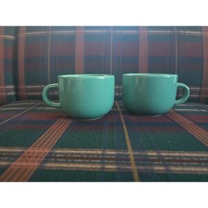Stoneware Teal/Green Coffee Cups Set Of 2 short tea mug simple sea green